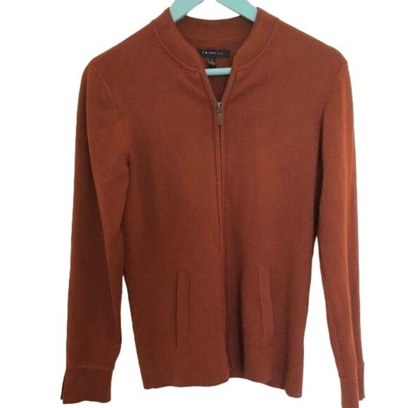 Twinhill wool bend burnt orange full zip up cardigan knit fall sweater sz Small - Picture 6 of 6